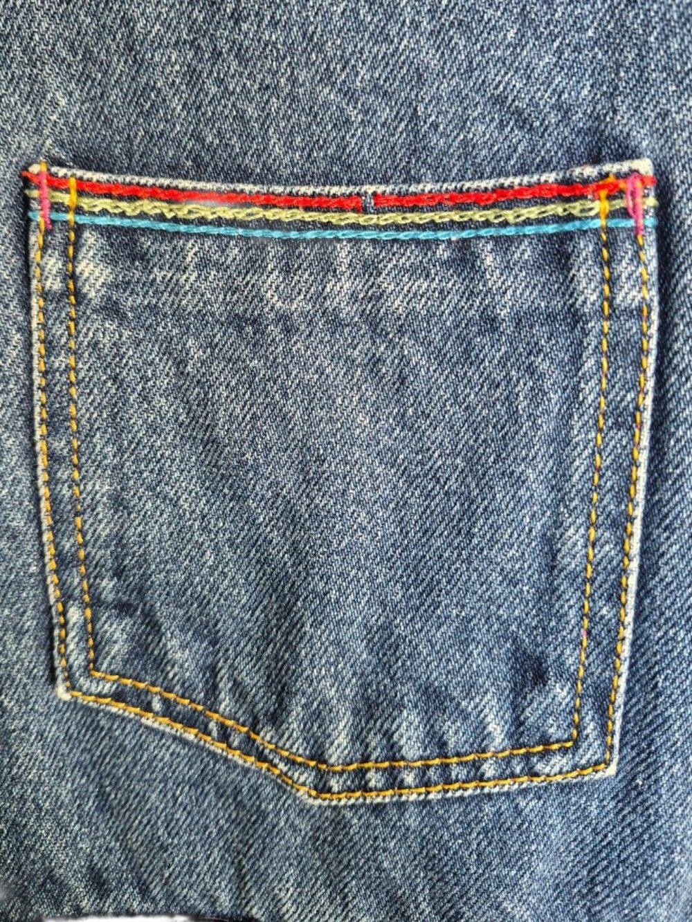 Free People Chasing Rainbows Overalls Size 6 Blue Denim Flare Rainbow Stitch Bib - Picture 6 of 16